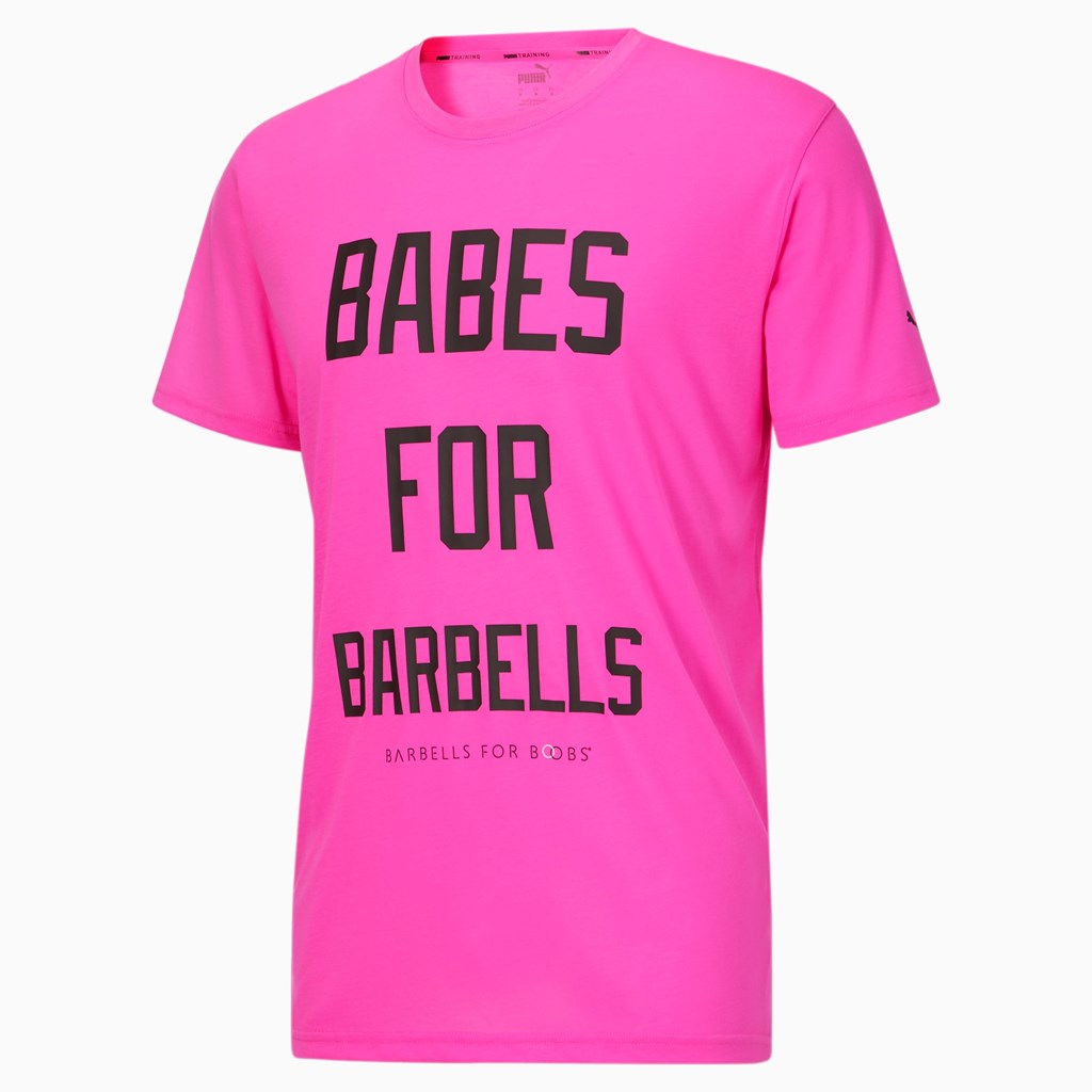 Luminous Pink Puma PUMA x BARBELLS FOR BOOBS Slogan Training Men\'s Tee | 8239CAQMJ