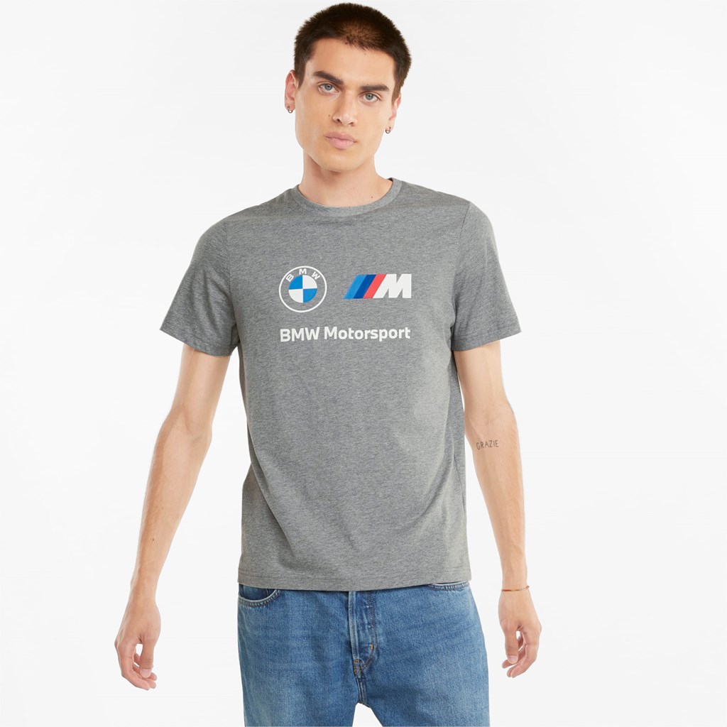 Medium Gray Heather Puma BMW M Motorsport Essentials Logo Men\'s Tee | 4809EVISO