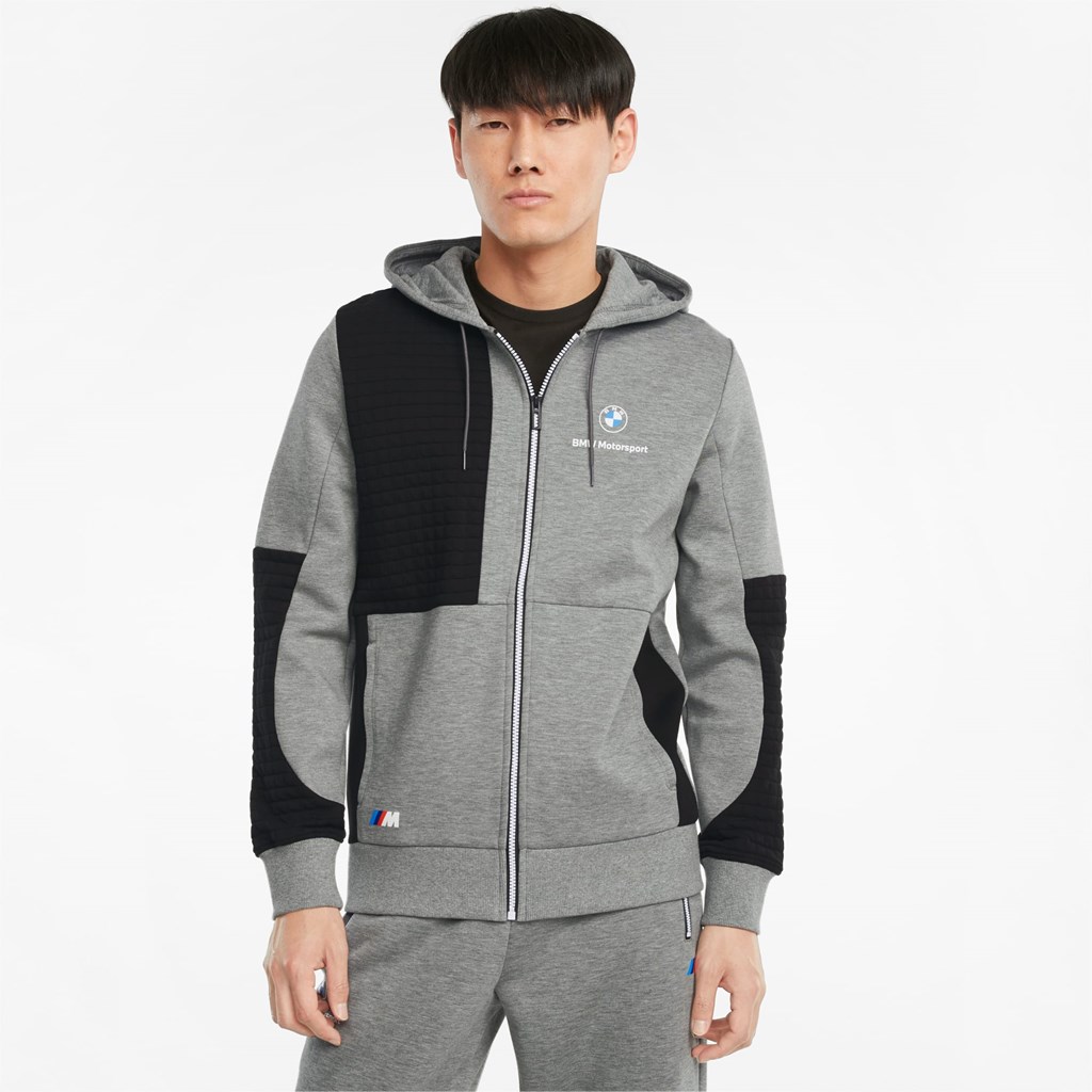 Medium Gray Heather Puma BMW M Motorsport Full-Zip Men\'s Hoodie | 6152TECWX