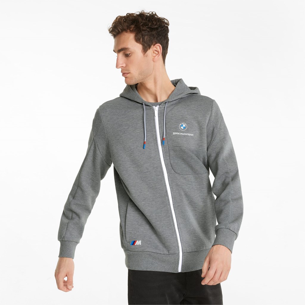 Medium Gray Heather Puma BMW M Motorsport Hooded Sweat Men\'s Jacket | 8267EJIKC