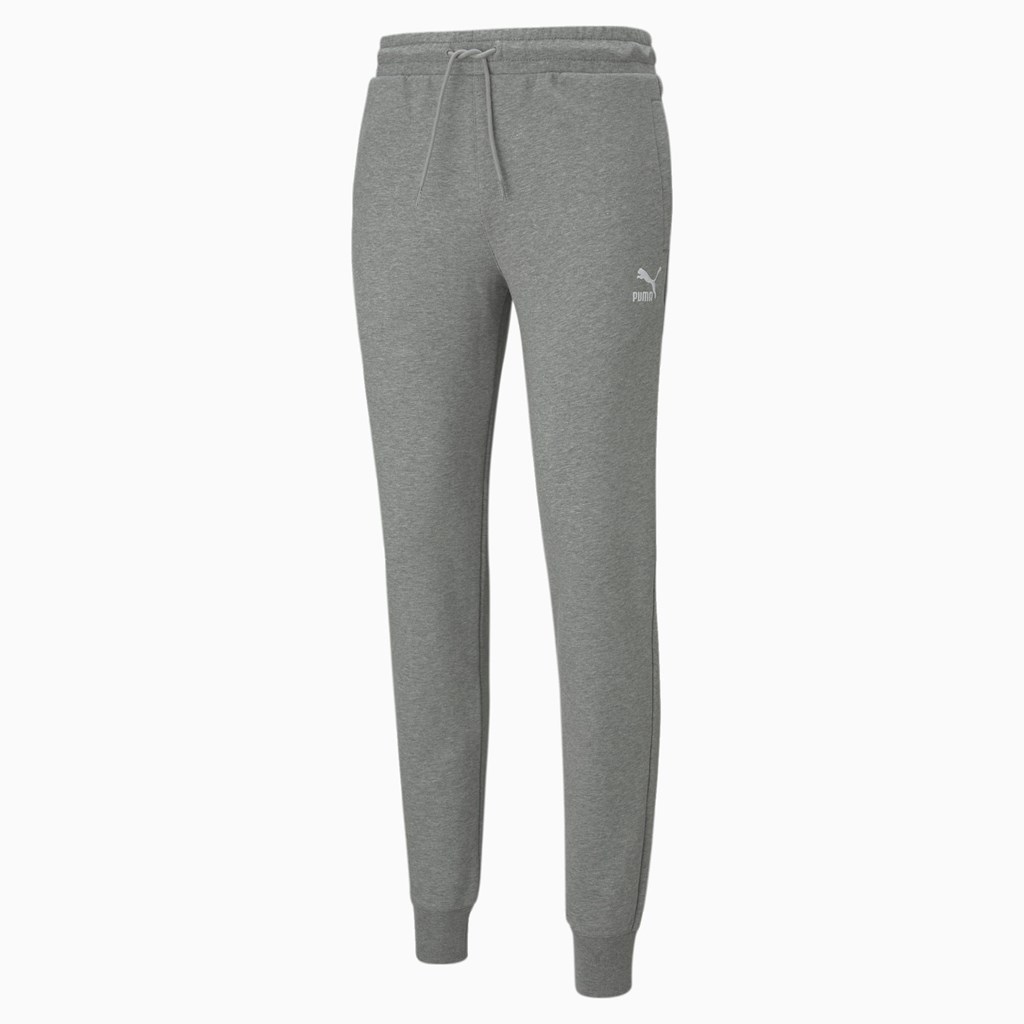 Medium Gray Heather Puma Classics Cuffed Men's Sweatpants | 4370AYGBM