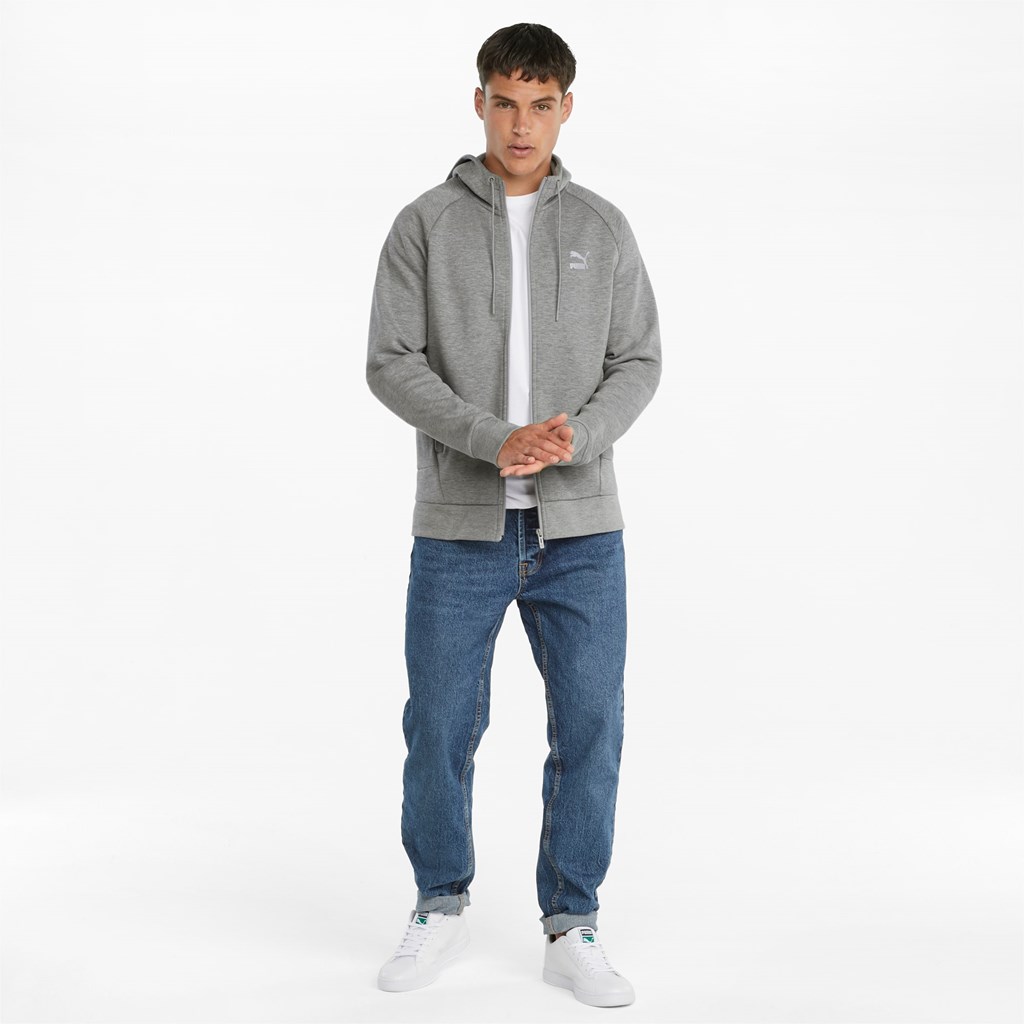 Medium Gray Heather Puma Classics Tech Full-Zip Men's Hoodie | 6974ZTMUI