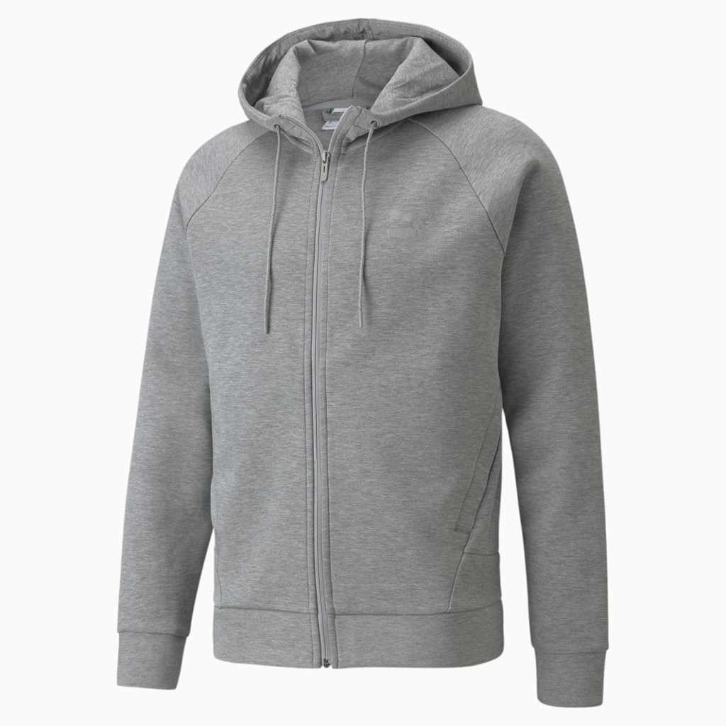 Medium Gray Heather Puma Classics Tech Full-Zip Men's Hoodie | 6974ZTMUI