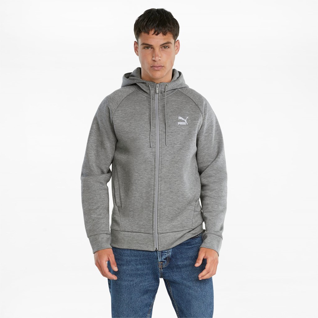 Medium Gray Heather Puma Classics Tech Full-Zip Men\'s Hoodie | 6974ZTMUI