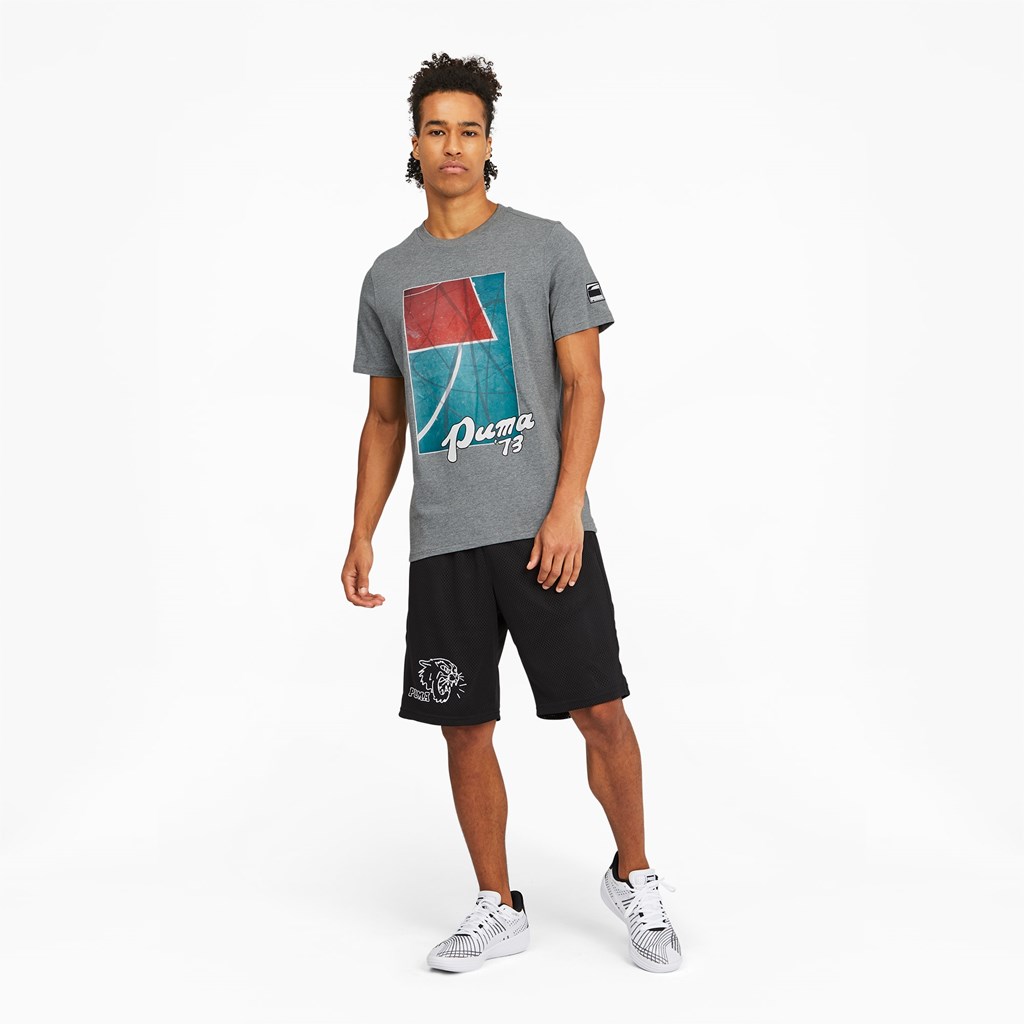 Medium Gray Heather Puma Clutch Short Sleeve Basketball Men's Tee | 8143GCUNT