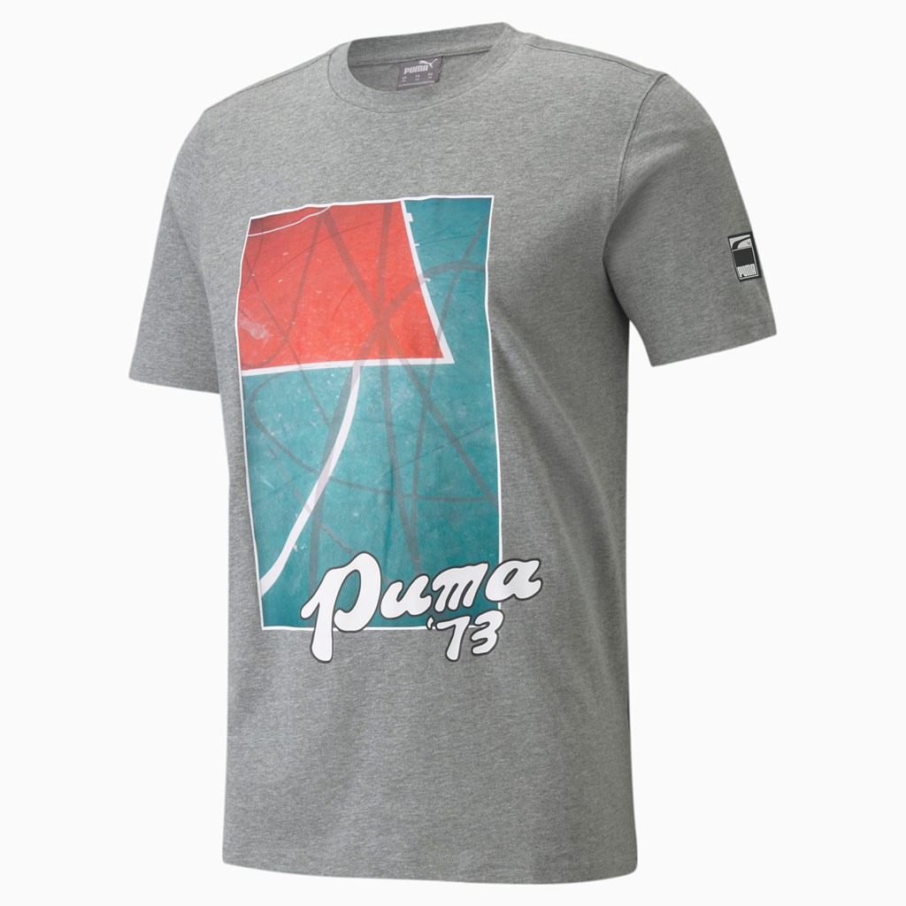 Medium Gray Heather Puma Clutch Short Sleeve Basketball Men's Tee | 8143GCUNT