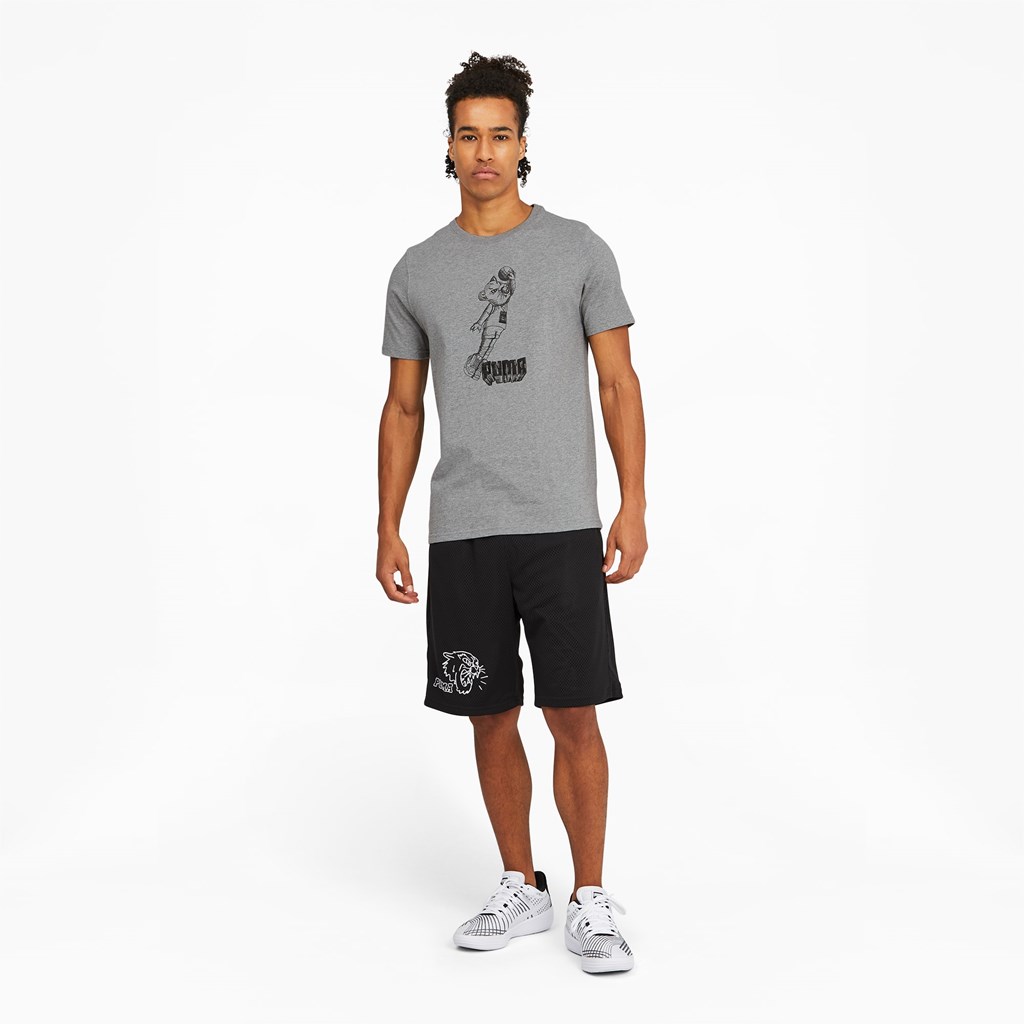 Medium Gray Heather Puma Dylan Short Sleeve Basketball Men's Tee | 6019RXLOC