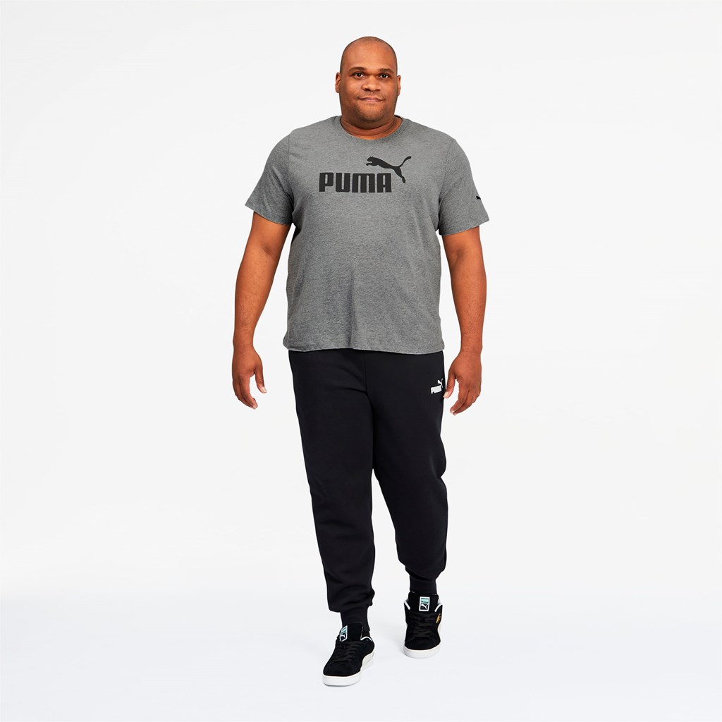 Medium Gray Heather Puma Essentials Logo BT Men's Tee | 9048RFUVJ