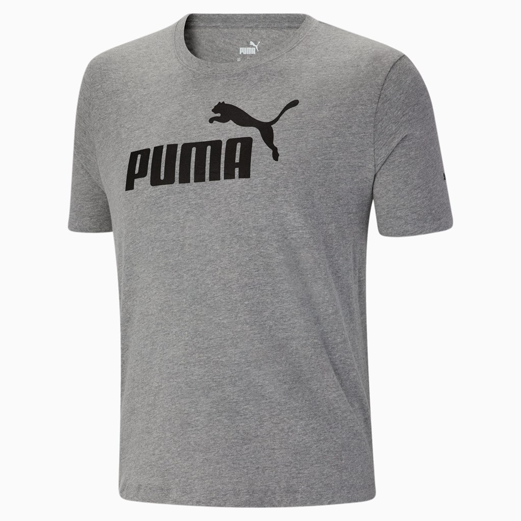 Medium Gray Heather Puma Essentials Logo BT Men's Tee | 9048RFUVJ