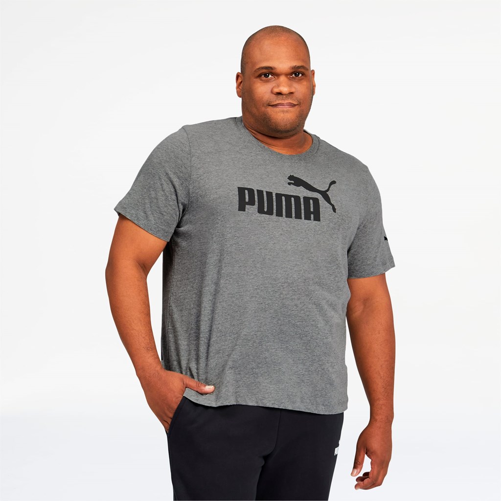 Medium Gray Heather Puma Essentials Logo BT Men\'s Tee | 9048RFUVJ