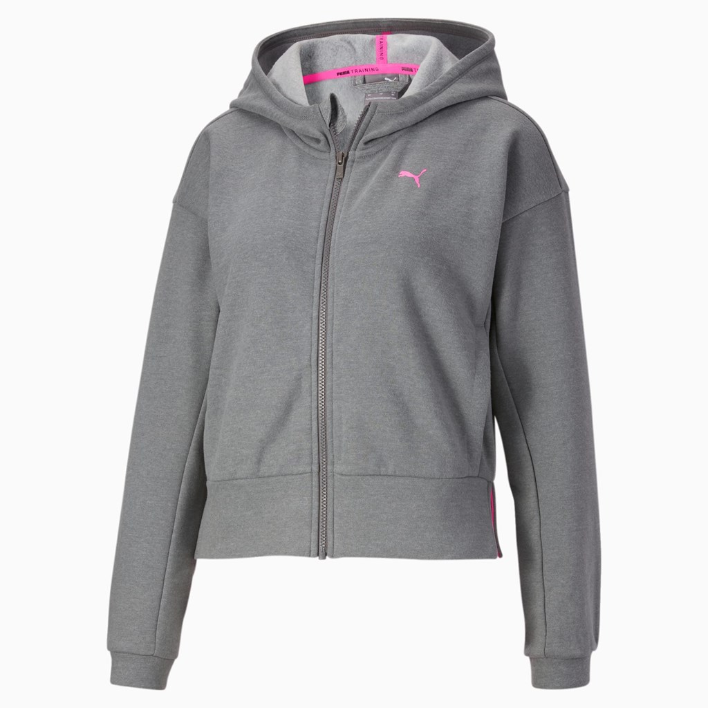 Medium Gray Heather Puma PUMA x BARBELLS FOR BOOBS Zip Front Training Women\'s Hoodie | 6310UXKTR