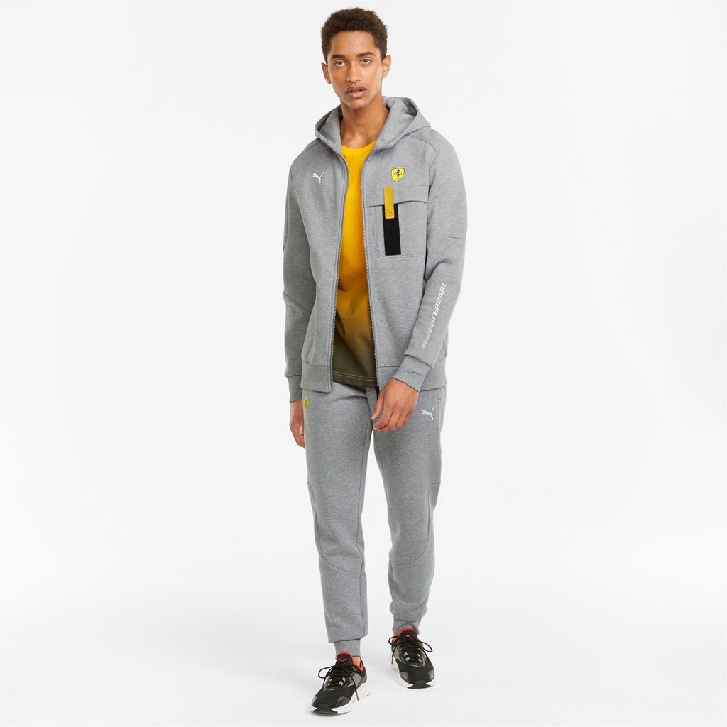 Medium Gray Heather Puma Scuderia Ferrari Race Hooded Sweat Men's Jacket | 4170CYEBP