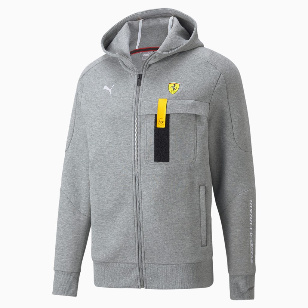 Medium Gray Heather Puma Scuderia Ferrari Race Hooded Sweat Men's Jacket | 4170CYEBP