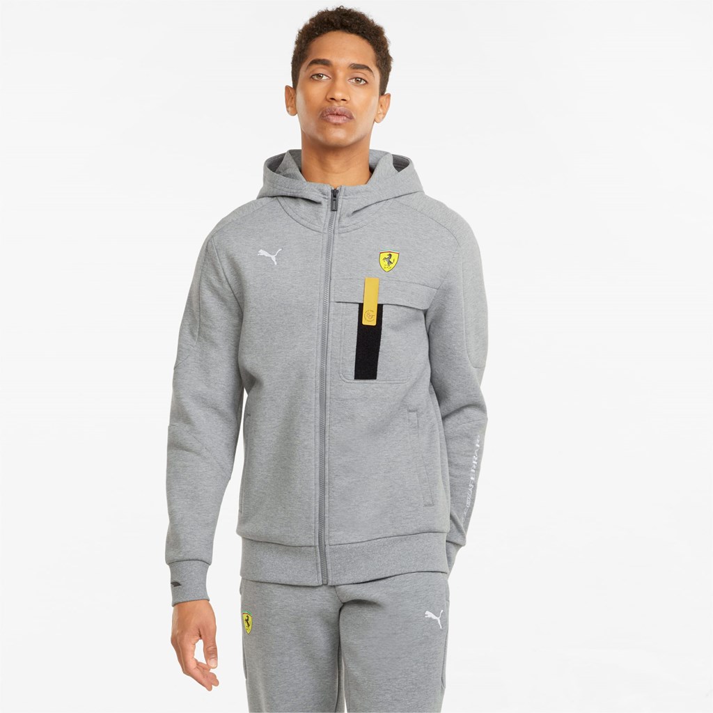 Medium Gray Heather Puma Scuderia Ferrari Race Hooded Sweat Men\'s Jacket | 4170CYEBP