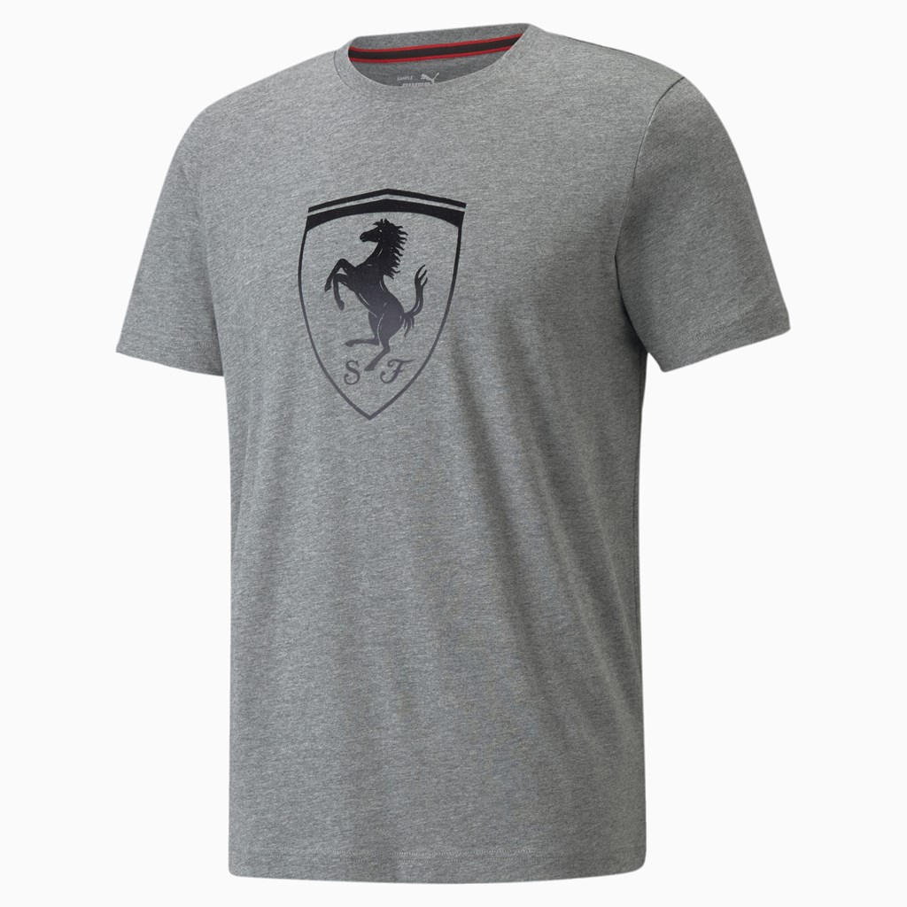 Medium Gray Heather Puma Scuderia Ferrari Race Big Shield Men\'s Tee | 6741QRJEN