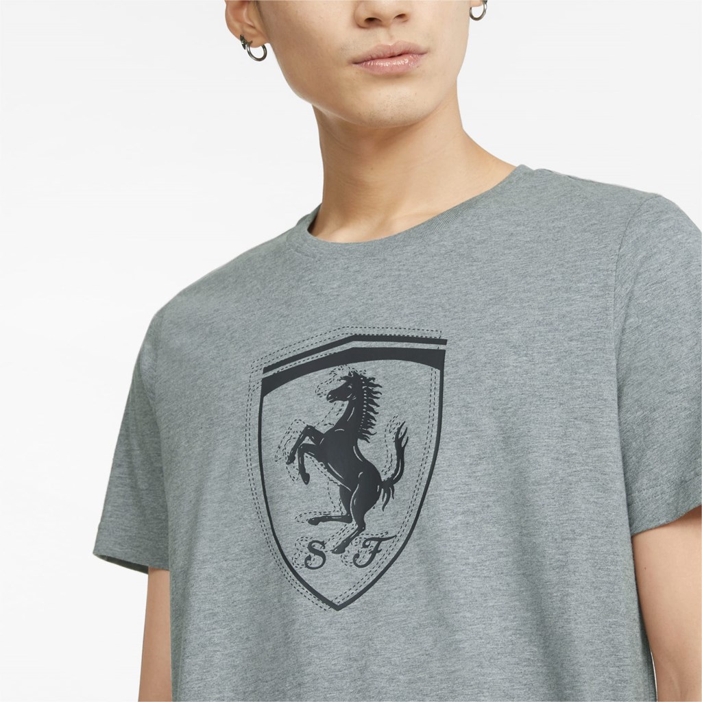 Medium Gray Heather Puma Scuderia Ferrari Race Tonal Shield Men's Tee | 9875VDRUW