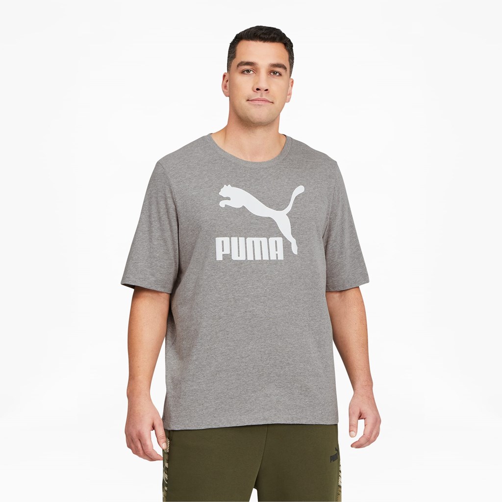 Medium Gray Heather / White Puma Classics Logo BT Men\'s Tee | 6204MIHTA