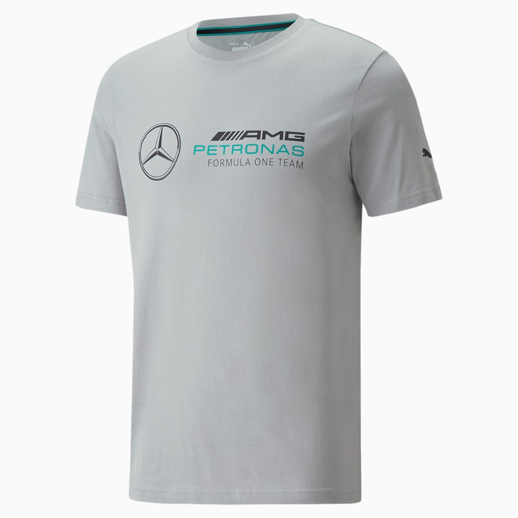 Mercedes Team Silver Puma Mercedes F1 ESS Logo Men's Tee | 5672ALGXM