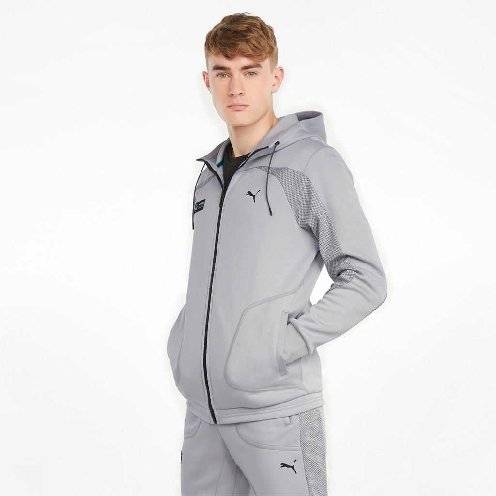 Mercedes Team Silver Puma Mercedes F1 Hooded Sweat Men\'s Jacket | 3978UTYKN