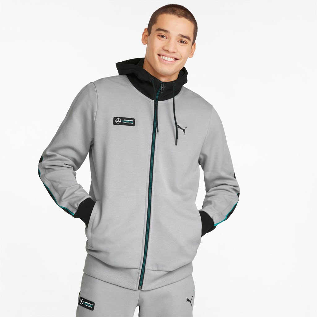 Mercedes Team Silver Puma Mercedes F1 Hooded Sweat Men\'s Jacket | 5106GSTCM