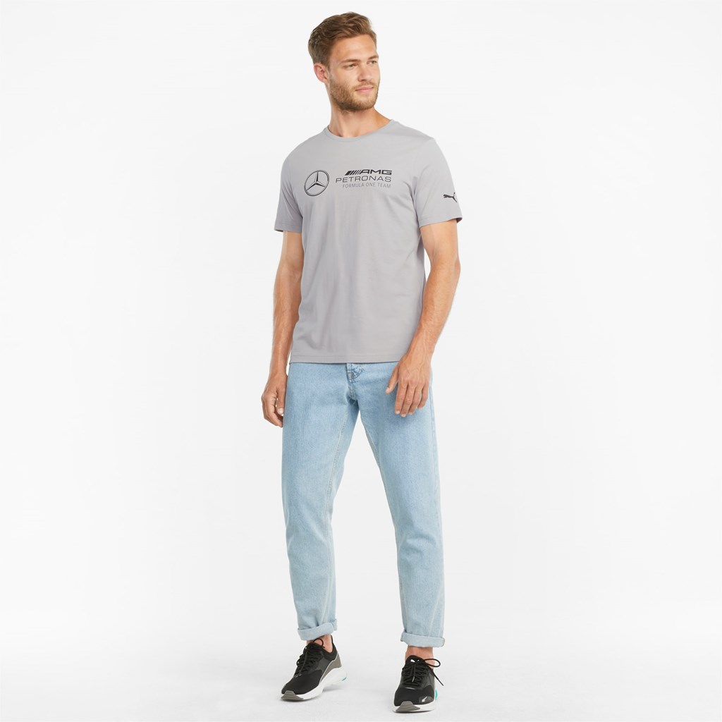 Mercedes Team Silver Puma Mercedes F1 Logo Men's Tee | 3801AXJKP