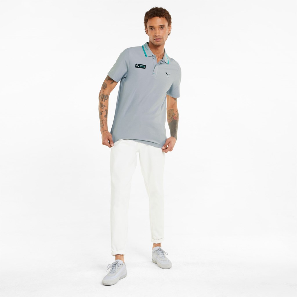 Mercedes Team Silver Puma Mercedes F1 Piqué Men's Polo Shirt | 2417KYFPE