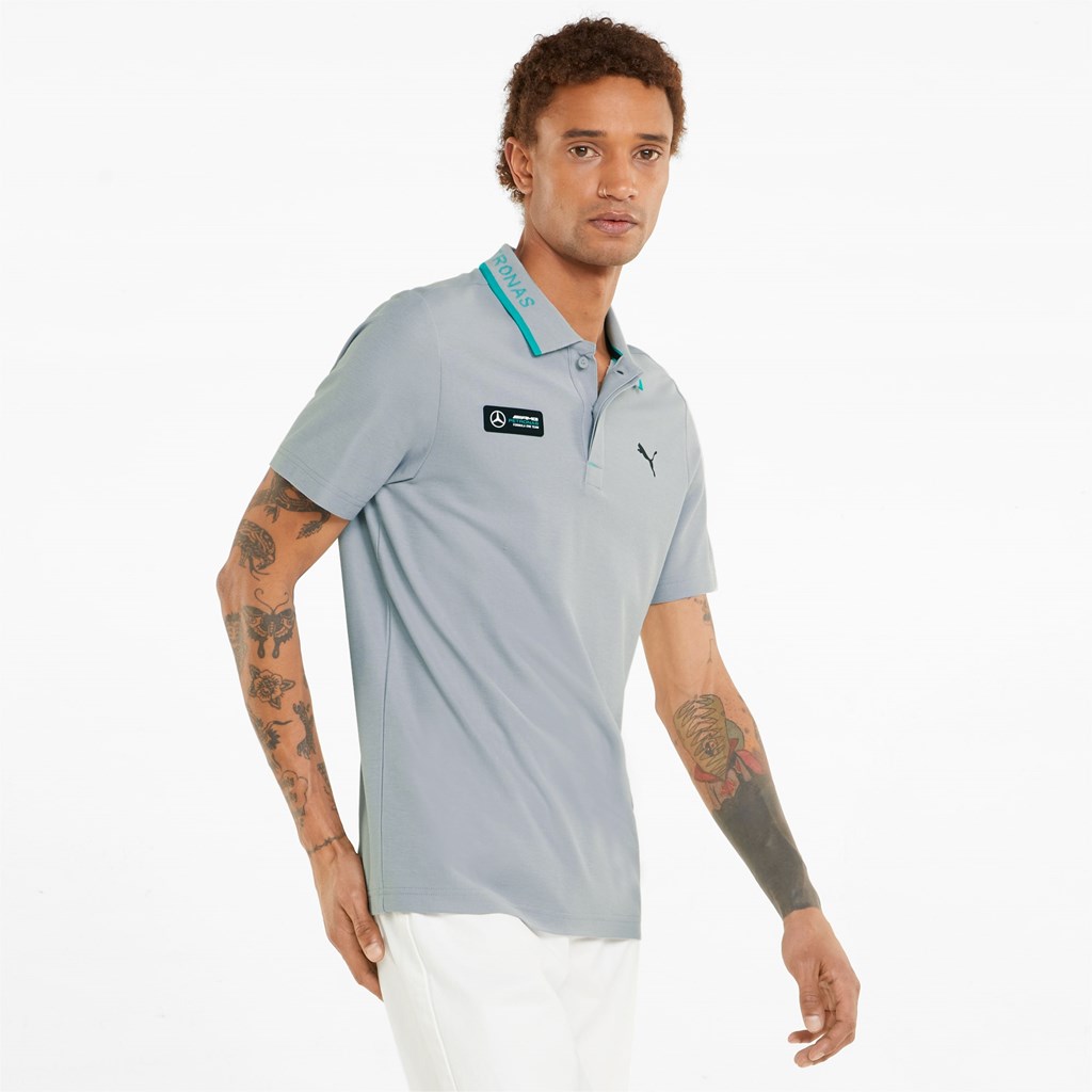 Mercedes Team Silver Puma Mercedes F1 Piqué Men\'s Polo Shirt | 2417KYFPE