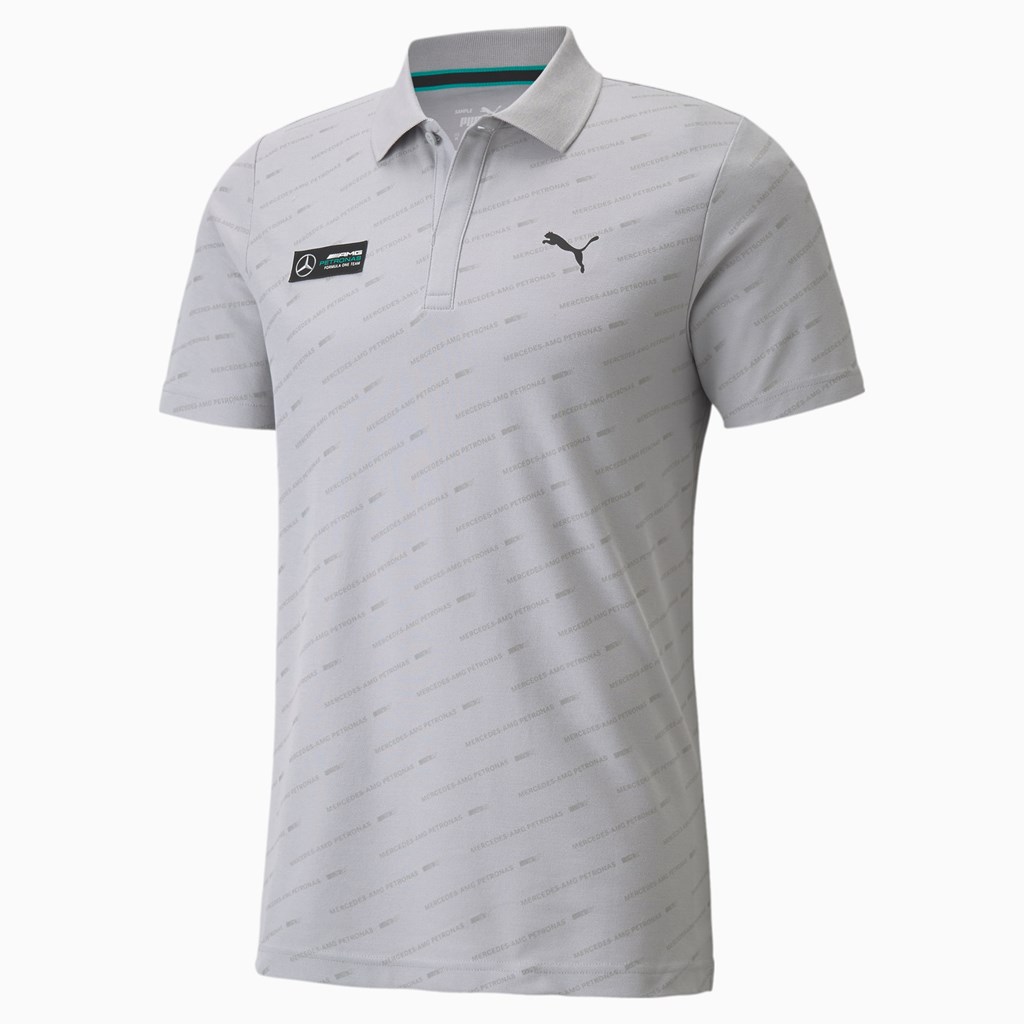 Mercedes Team Silver Puma Mercedes F1 Printed Men's Polo Shirt | 7586AKJRB