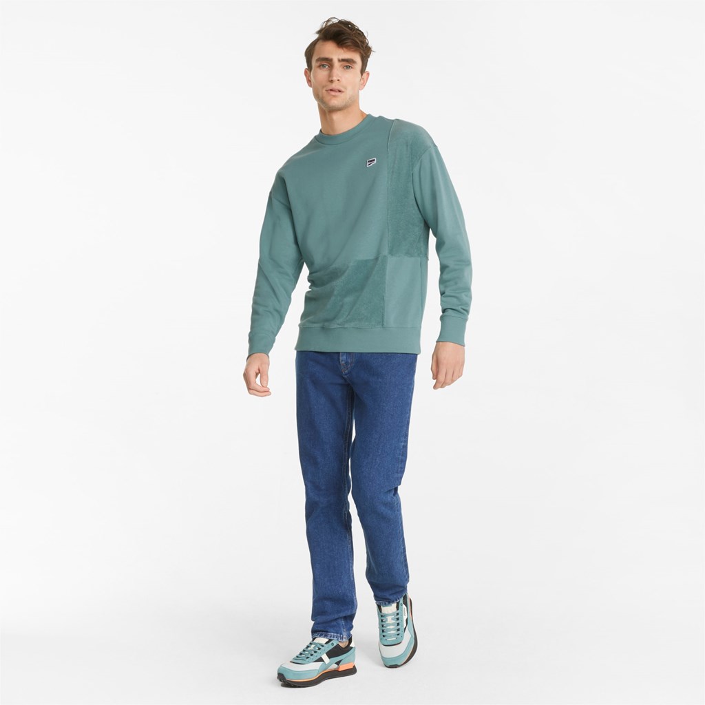 Mineral Blue Puma Downtown Crew Neck Men's Sweatshirt | 7516RXBEV