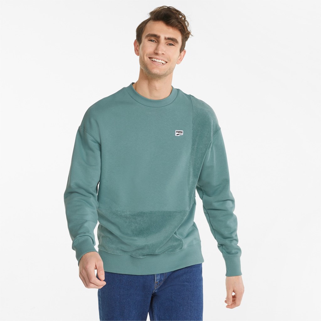 Mineral Blue Puma Downtown Crew Neck Men\'s Sweatshirt | 7516RXBEV