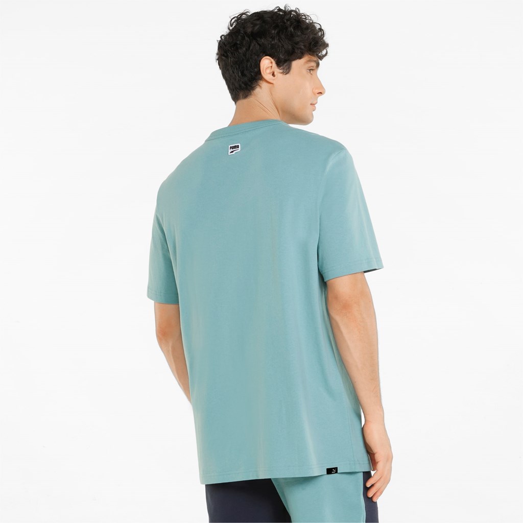 Mineral Blue Puma Downtown Logo Crew Neck Men's Tee | 2467KPCYL