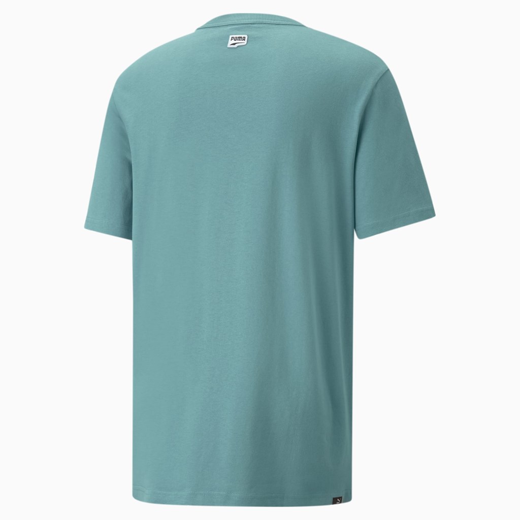 Mineral Blue Puma Downtown Logo Crew Neck Men's Tee | 2467KPCYL