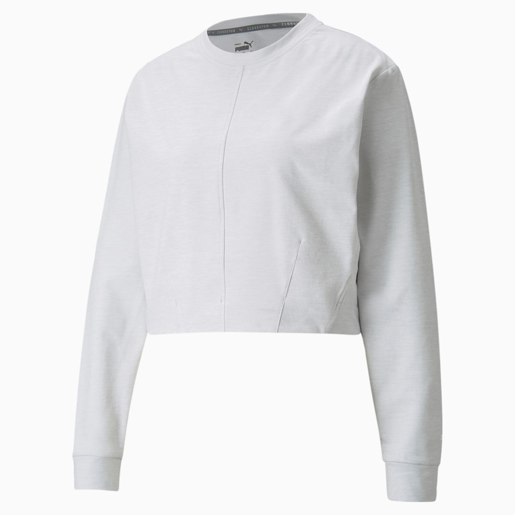 Nimbus Cloud Heather Puma CLOUDSPUN Crew Neck Training Women's Sweatshirt | 9845ABMRJ