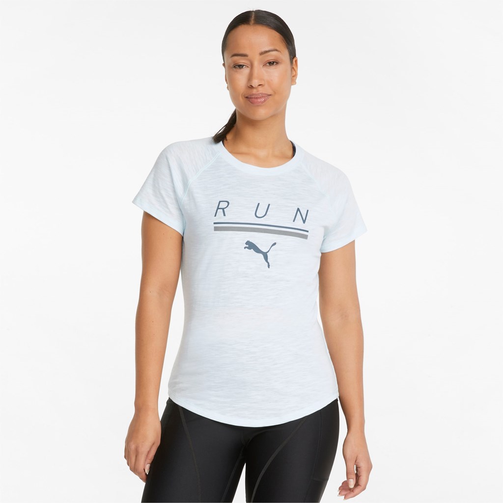 Nitro Blue Puma 5K Logo Short Sleeve Women\'s Running Tees | 3947NIWJG