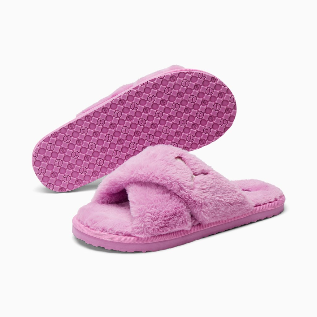 Opera Mauve White Puma Fluff X Strap  Women's Slide | 8931LBXER