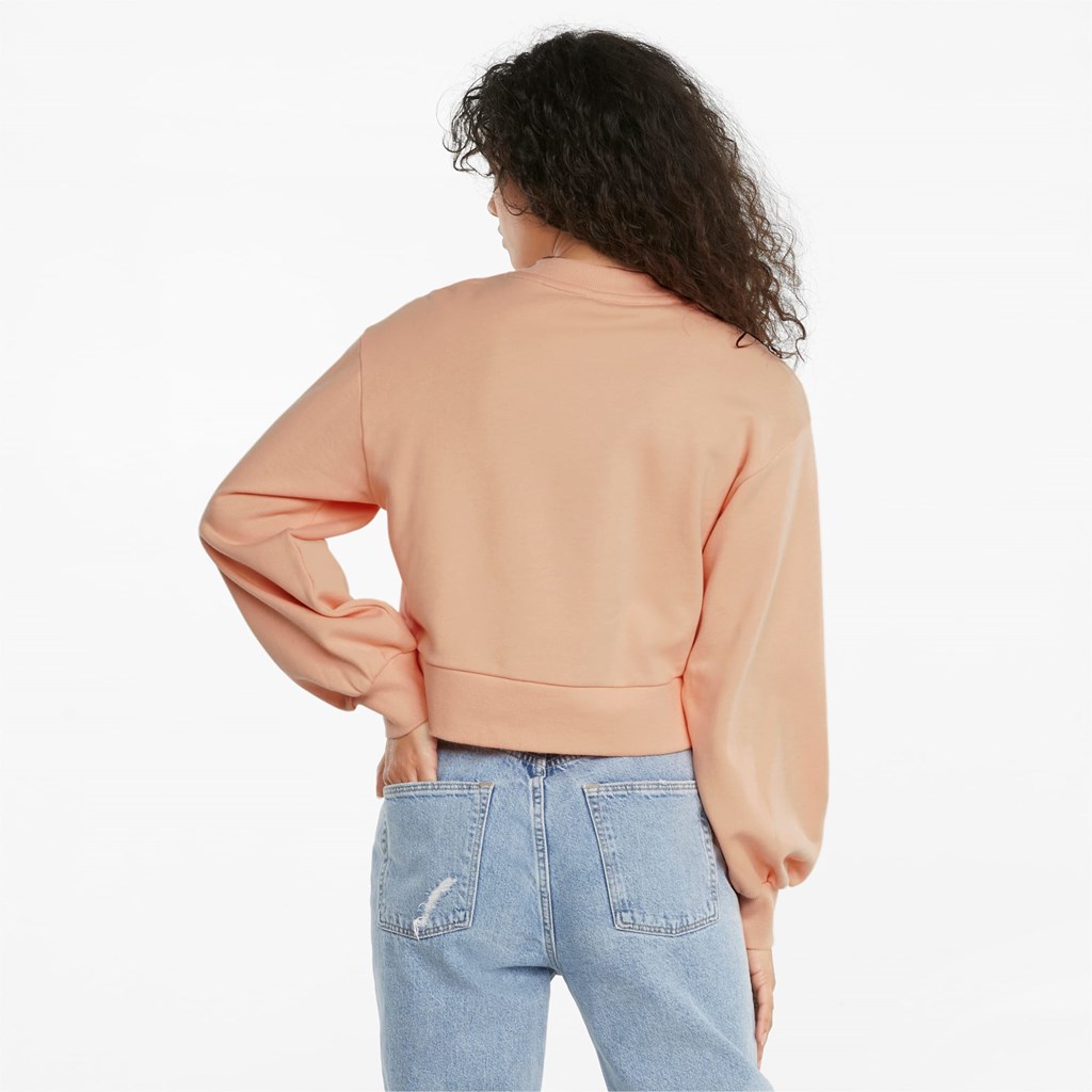 Peach Parfait Puma Classics Puff Sleeve Crew Neck Women's Sweatshirt | 0481NQOYZ