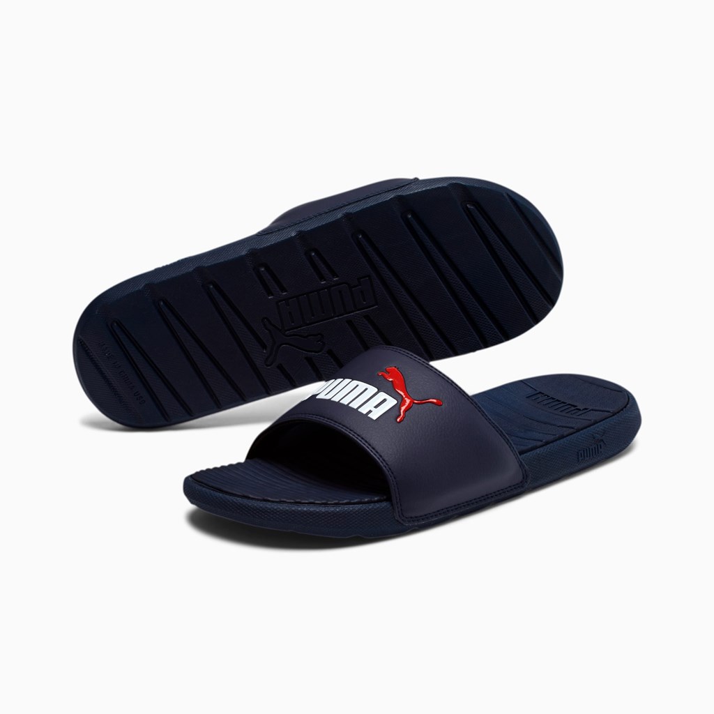 Peacoat / White / High Risk Red Puma Cool Cat Men's Slides | 3895KCPTX