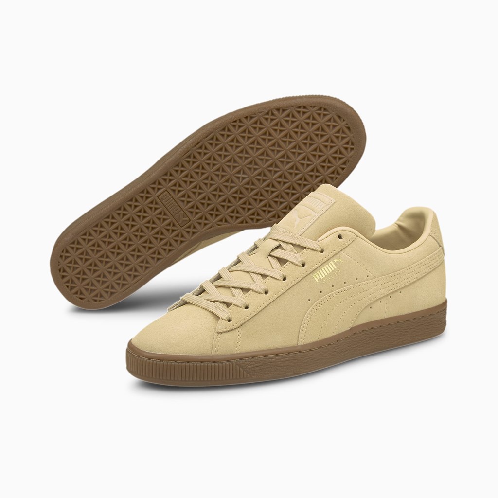 Pebble / Gum Puma Suede Gum Men's Sneakers | 7582RUJVK