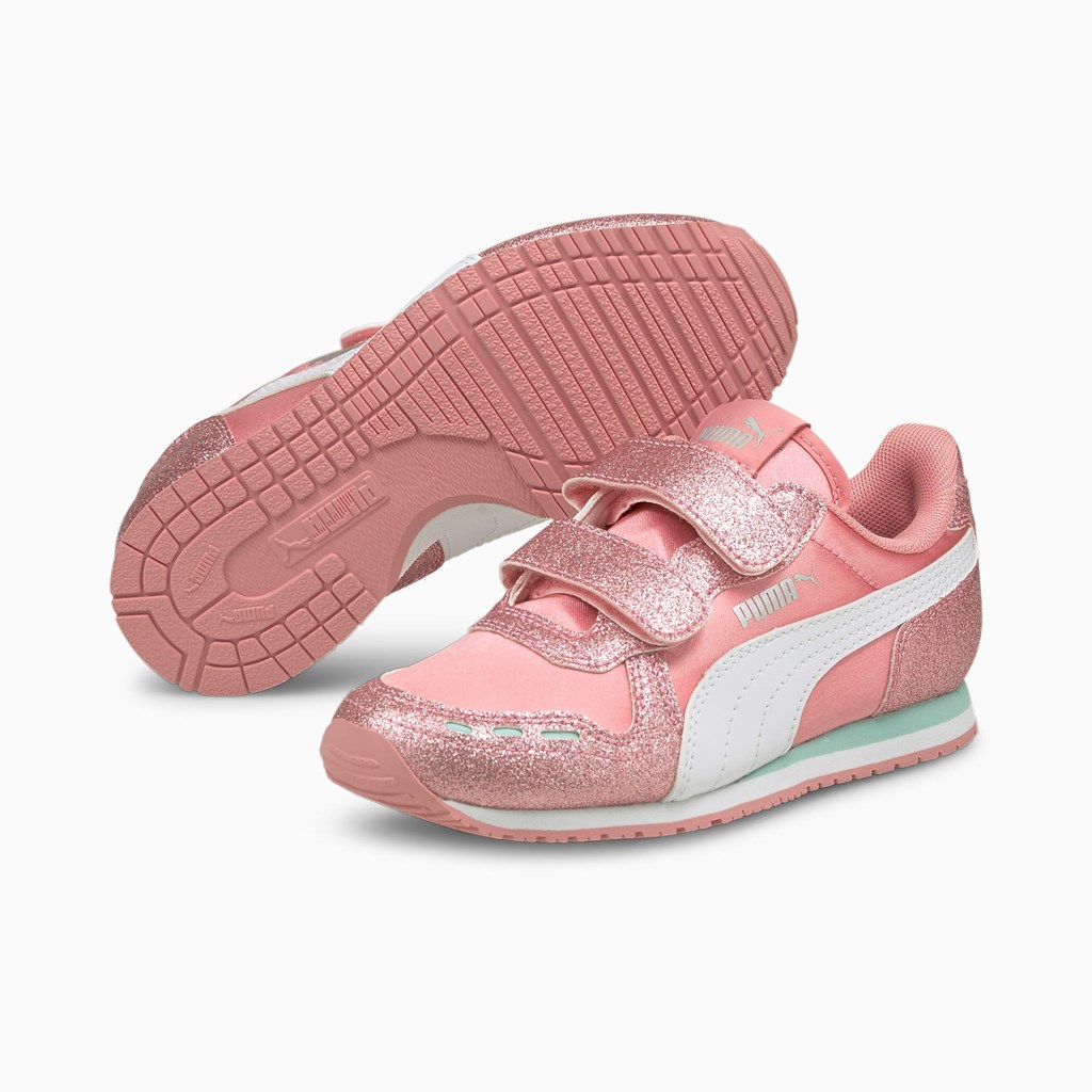 Peony / White Puma Cabana Racer Glitz Ac Ps Girls' Basketball Shoes | 0746KGVHN