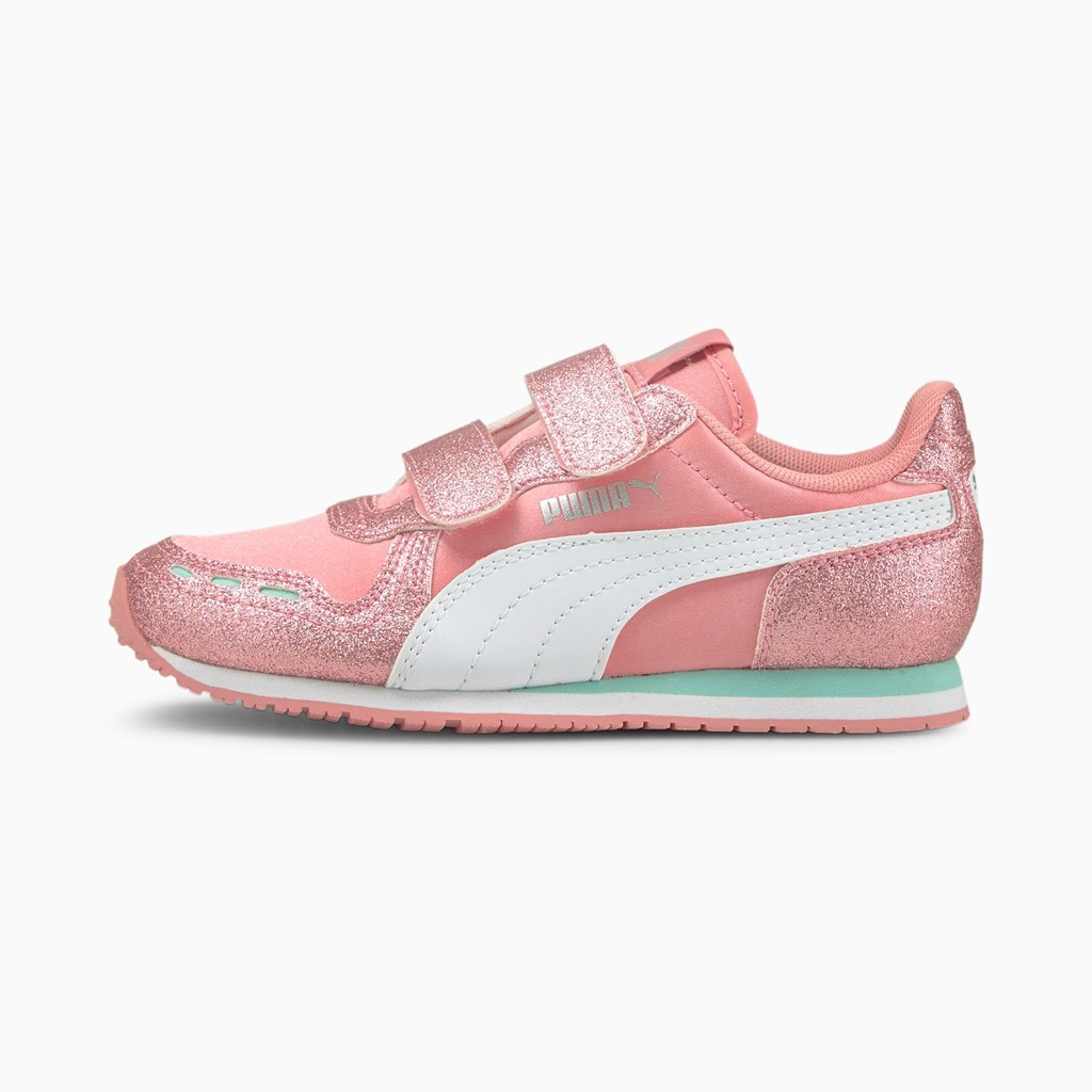 Peony / White Puma Cabana Racer Glitz Ac Ps Girls\' Basketball Shoes | 0746KGVHN