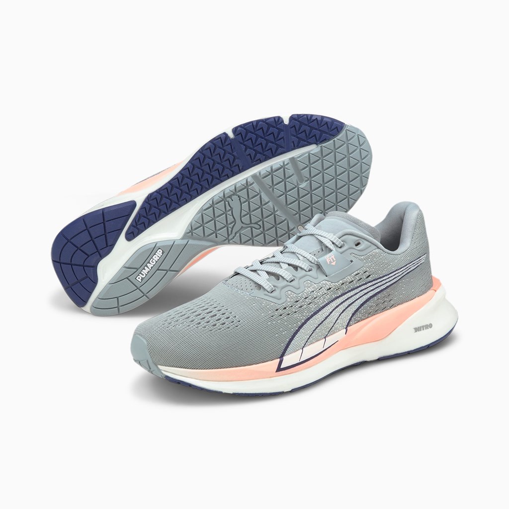 Quarry / Elektro Blue / Elektro Peach Puma Eternity NITRO Women's Running Shoes | 5149ZHGKE