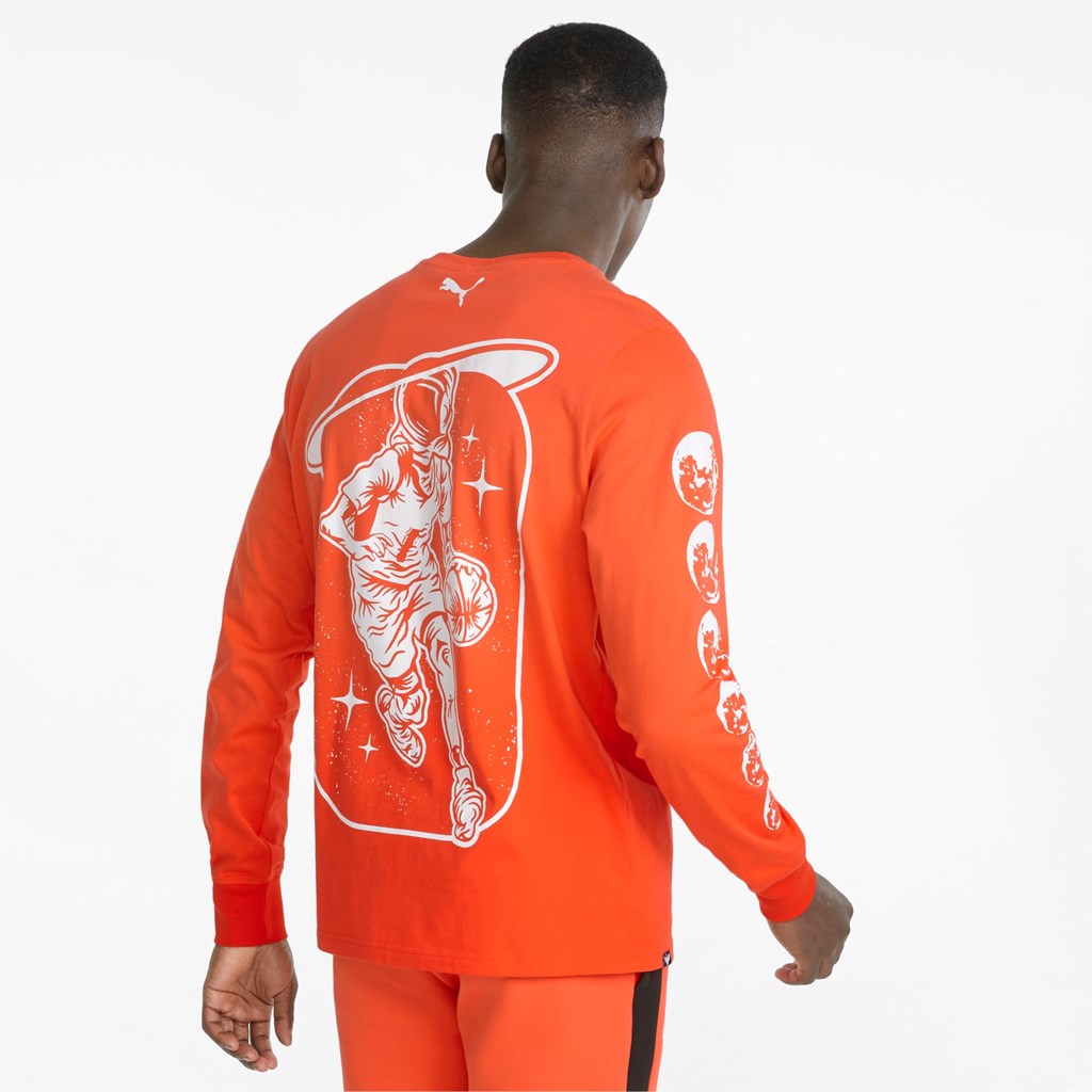 Red Blast Puma Not From Here Long Sleeve Basketball Men's Tee | 4827ONZWK