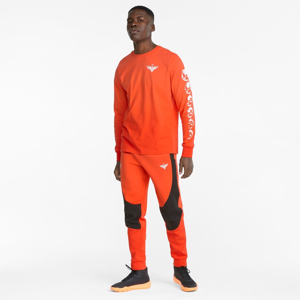 Red Blast Puma Not From Here Long Sleeve Basketball Men's Tee | 4827ONZWK