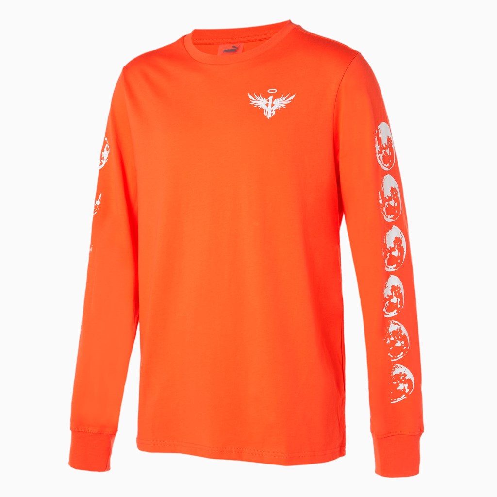 Red Blast Puma Not From Here Long Sleeve Basketball Men's Tee | 4827ONZWK