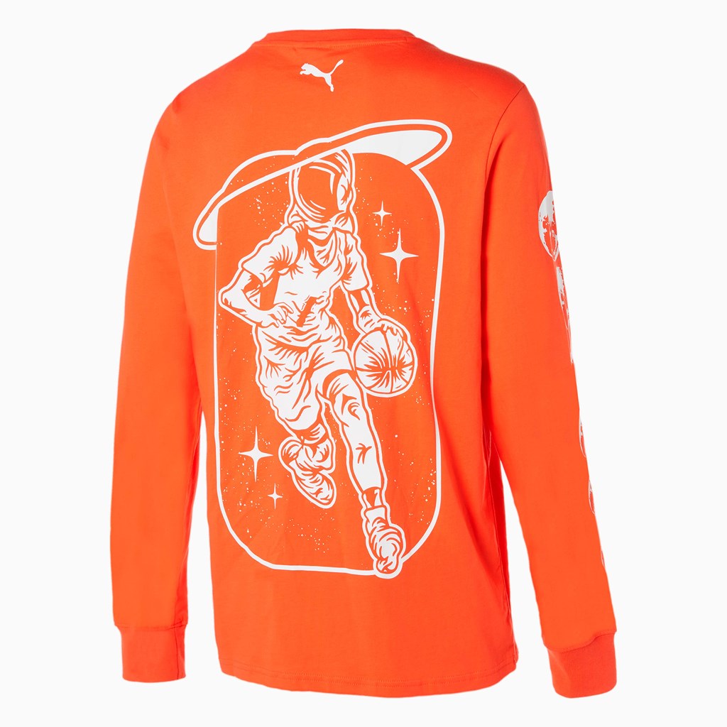 Red Blast Puma Not From Here Long Sleeve Basketball Men's Tee | 4827ONZWK