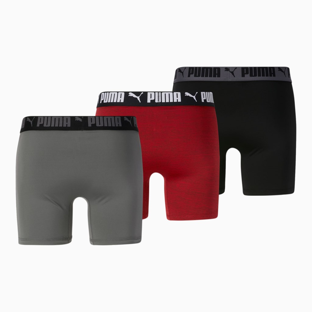 Red / Grey Puma Athletic Boxer Briefs [3 Pack] Men's Briefs | 6703ZPFJR