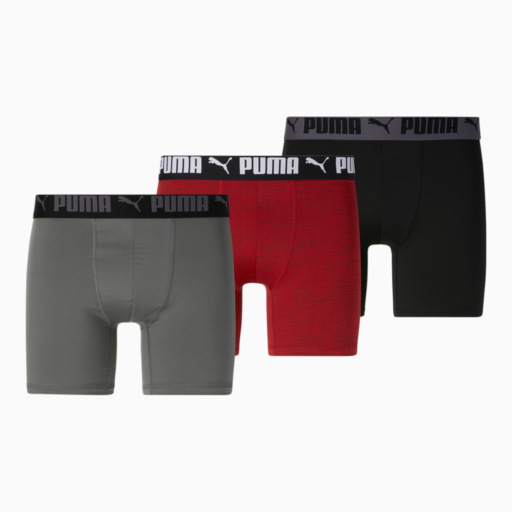 Red / Grey Puma Athletic Boxer Briefs [3 Pack] Men\'s Briefs | 6703ZPFJR