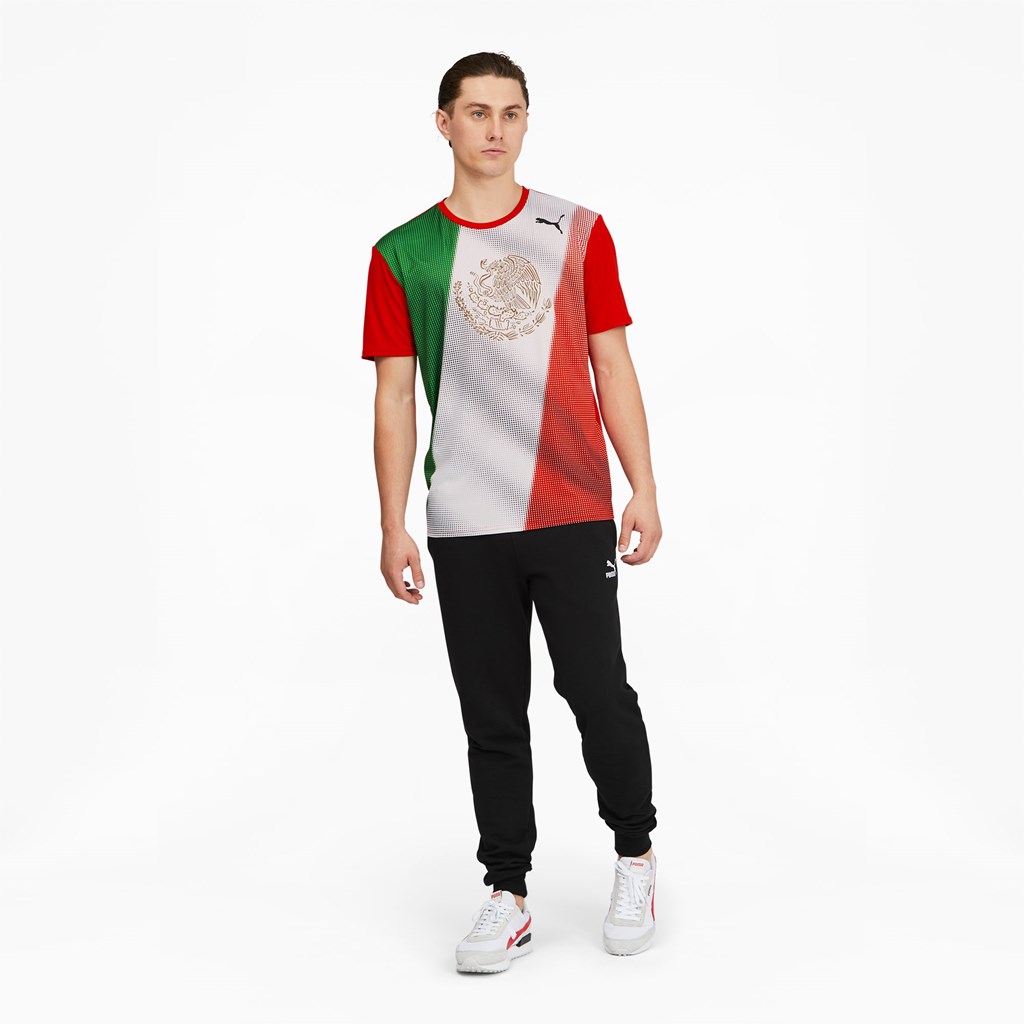 Red / Mexico Puma Country Emblem Tech Men's Running Tees | 1409UFQDO