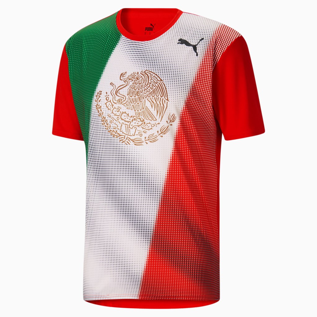 Red / Mexico Puma Country Emblem Tech Men's Running Tees | 1409UFQDO