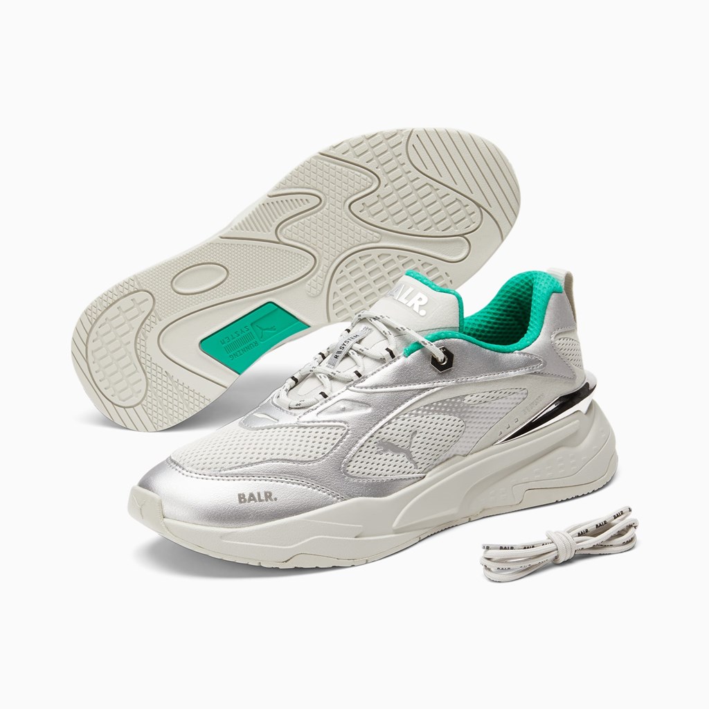 Silver / Glacier Gray / White / Black / Spectra Green Puma PUMA x BALR. RS-Fast Men's Sneakers | 1903UEGTJ